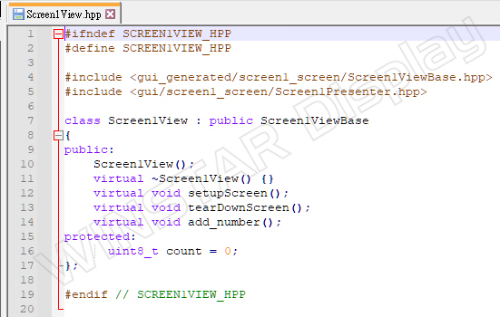 Figure 18: Content of Screen1View.hpp